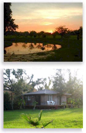 Enjoy this sunset view from the cabin for 2 by the pond while receiving Ayurveda rejuvenation treatments.